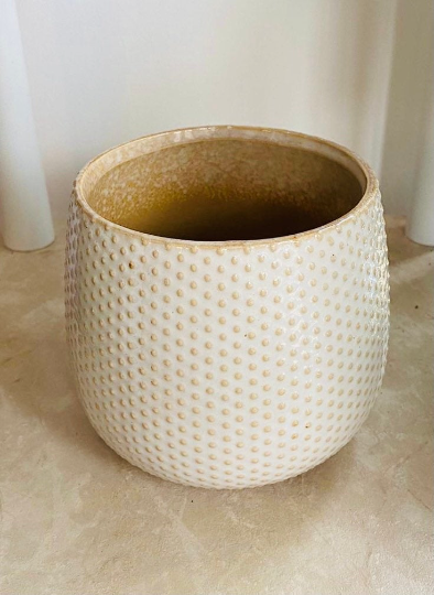 Beige Cover Ceramic Indoor Plant Pot