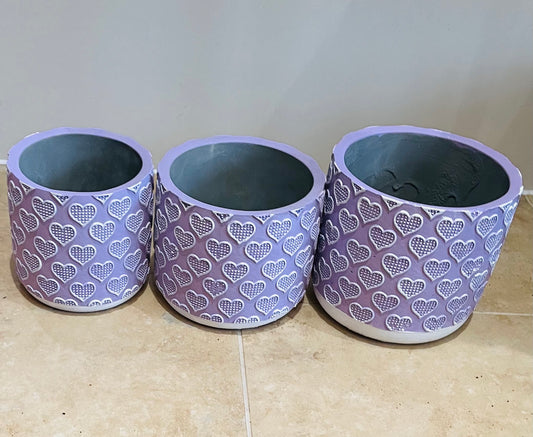 Lilac and White Concrete Heart Cover Pot